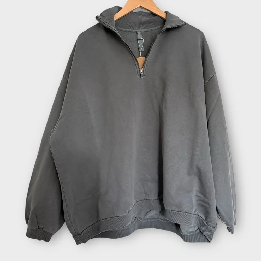 SKIMS Boyfriend Fleece Slouchy Half Zip Pullover – Slate Blue (NWT) - Picture 2 of 10